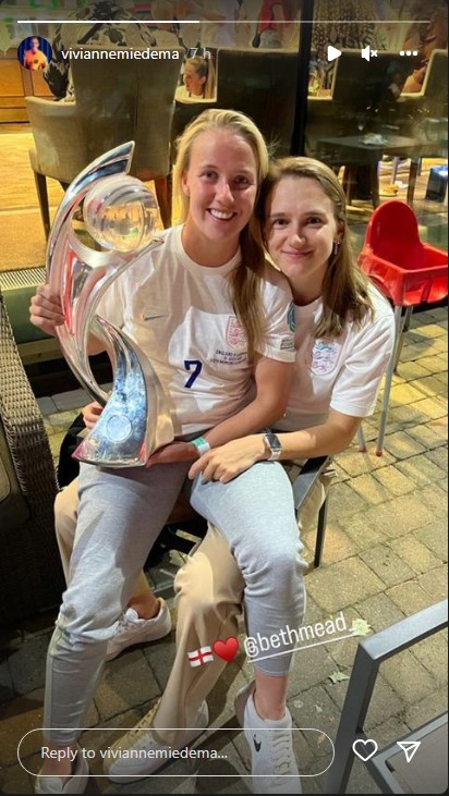 The Arsenal team-mates celebrated Mead's Euros win together