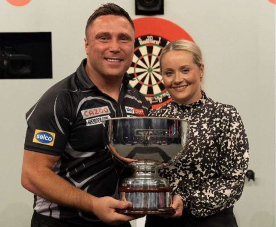 Former world No1 Gerwyn Price poses with Wag Bethan