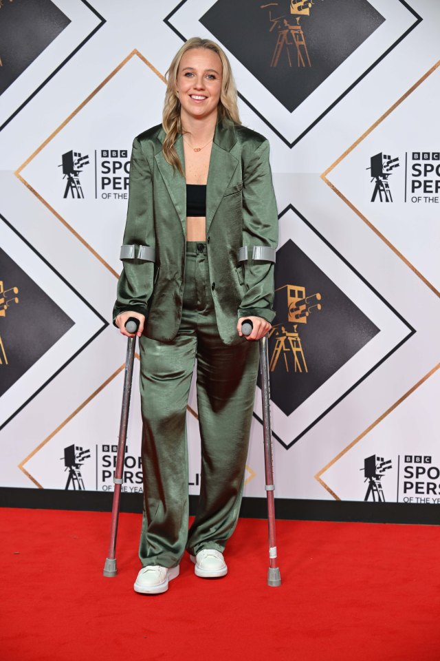 England football hero Beth Mead headed to the awards night on crutches