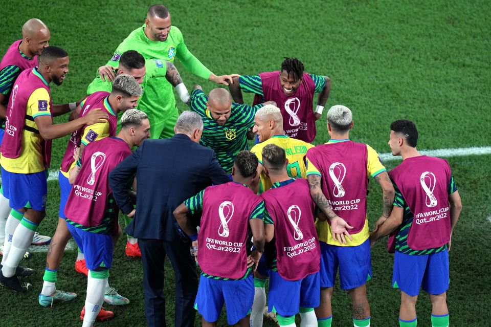 The Brazilians doing their pigeon dance during their game against South Korea