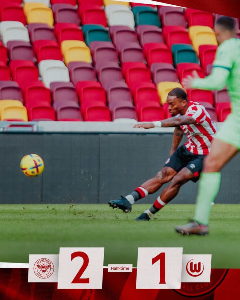 Brentford striker Ivan Toney scored from just inside the HALFWAY line in a behind-closed-doors friendly