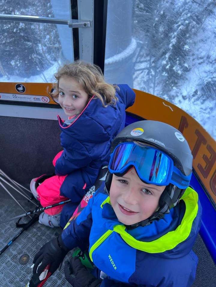 The kids jumped on the ski lift