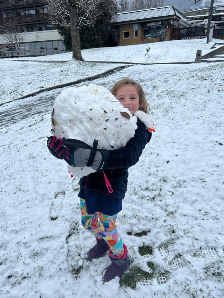 Bunny could be seen hugging a giant ball of snow