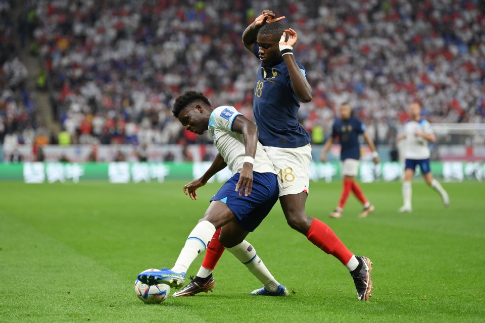 Bukayo Saka appeared to be fouled by Dayot Upamecano in the build-up to France’s opener