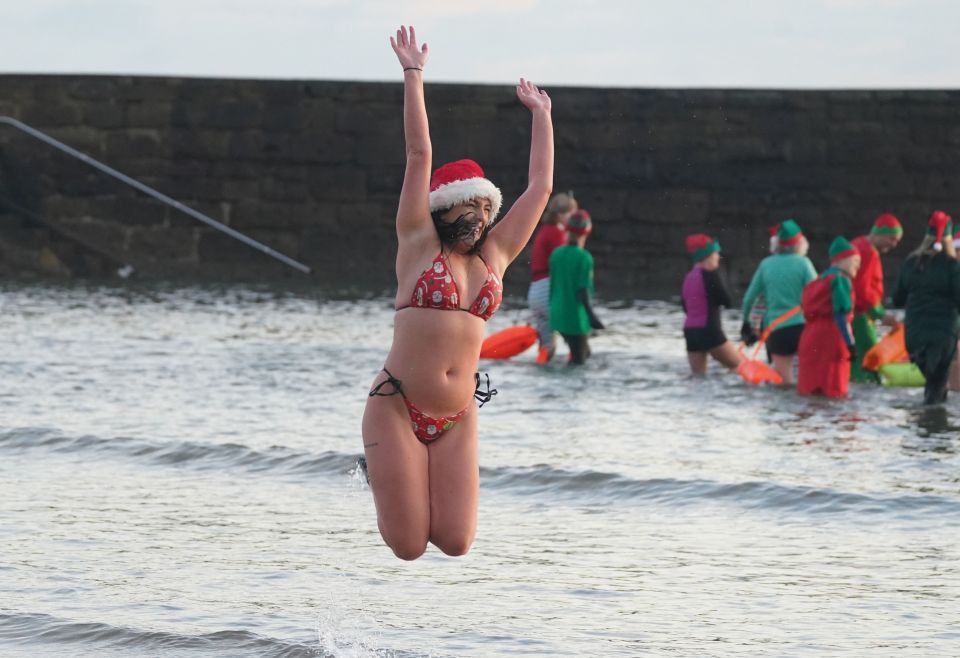 A cold water swimmer braved the freeze yesterday in Cullercoats Bay