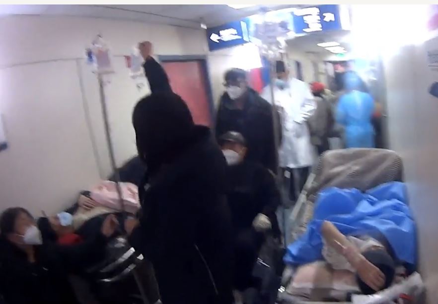 Patients in the corridor of a Tianjin hospital