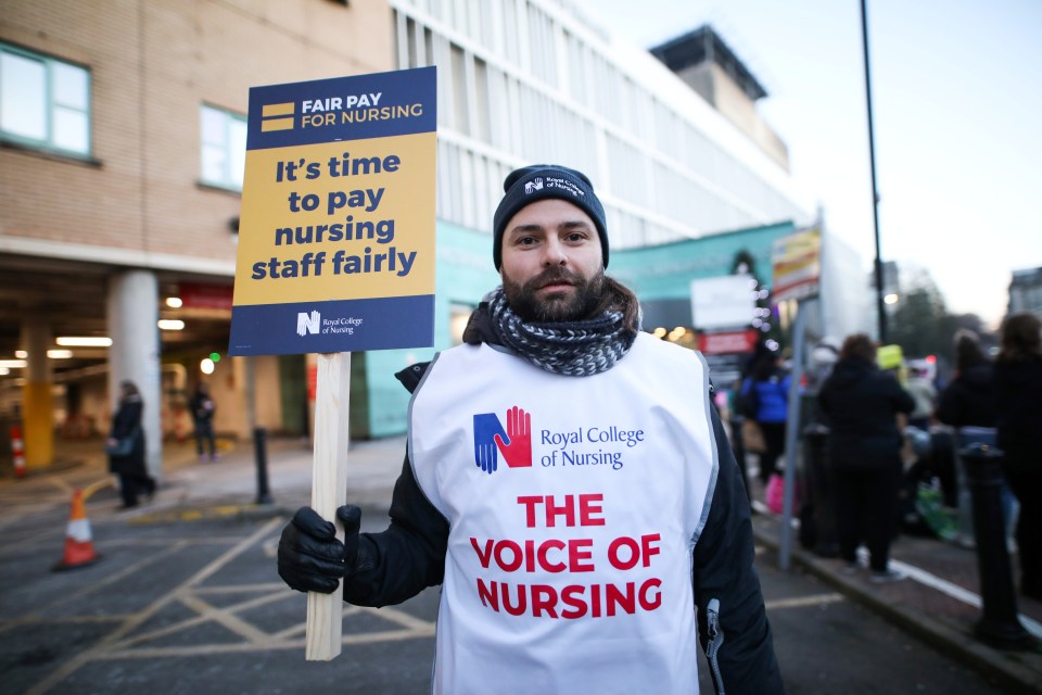 Royal College of Nursing members strike outside Bristol Royal Infirmary. One person was holding a sign which read: “It’s time to pay nursing staff fairly”