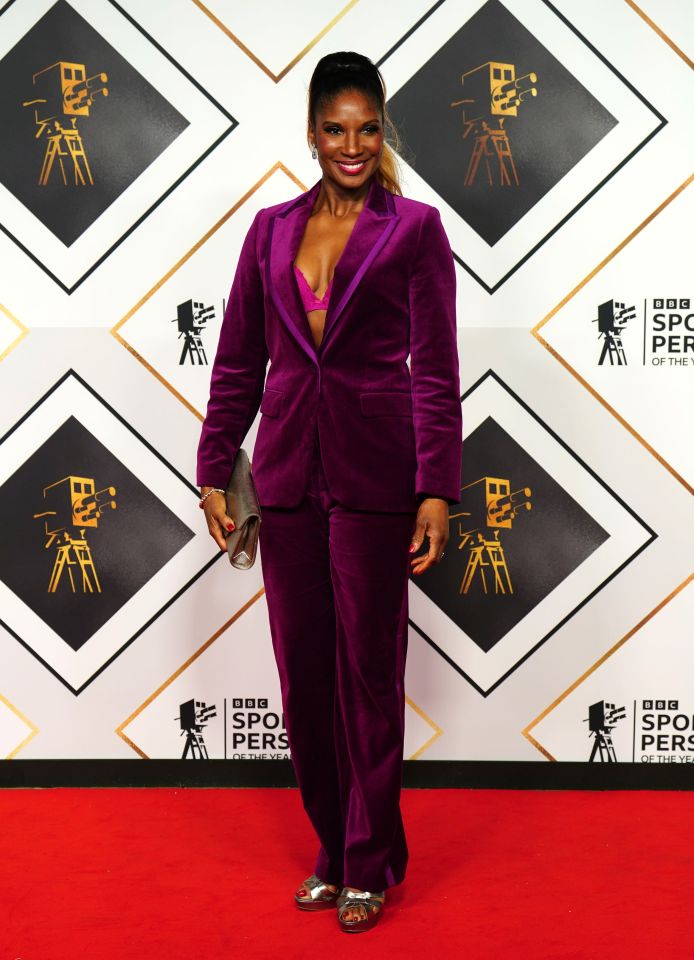 Denise Lewis went for a purple outfit on the red carpet