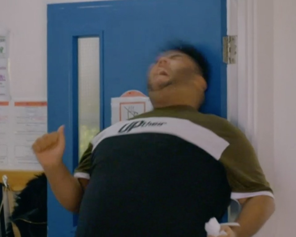 Harvey Price threw his head back after getting frightened in a BBC doc