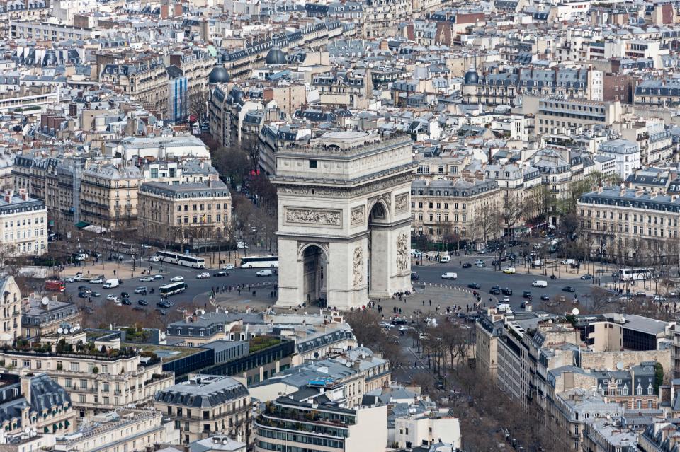 The Arc de Triomphe in Paris is one of the busiest junctions in the world