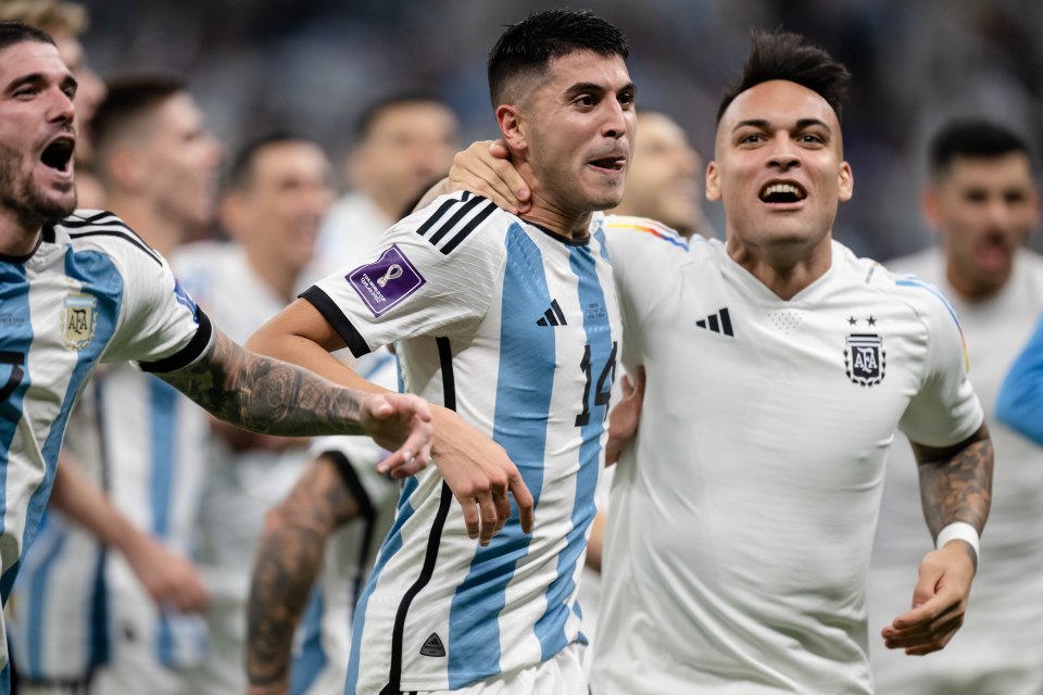 Lautaro Martinez, right, was celebrating reaching the World Cup final on Tuesday