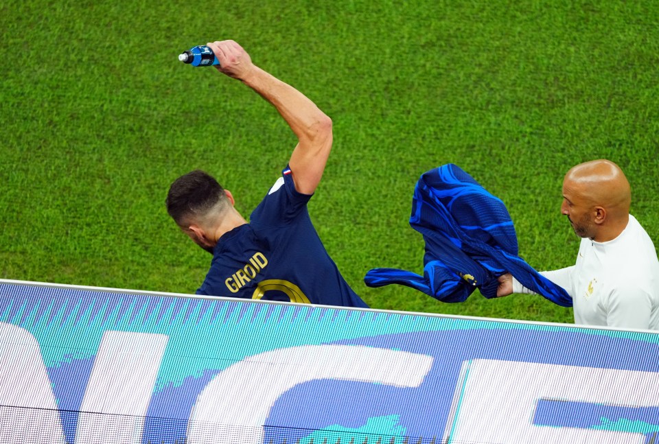 Giroud, 36, responded furiously to being substituted in the first-half