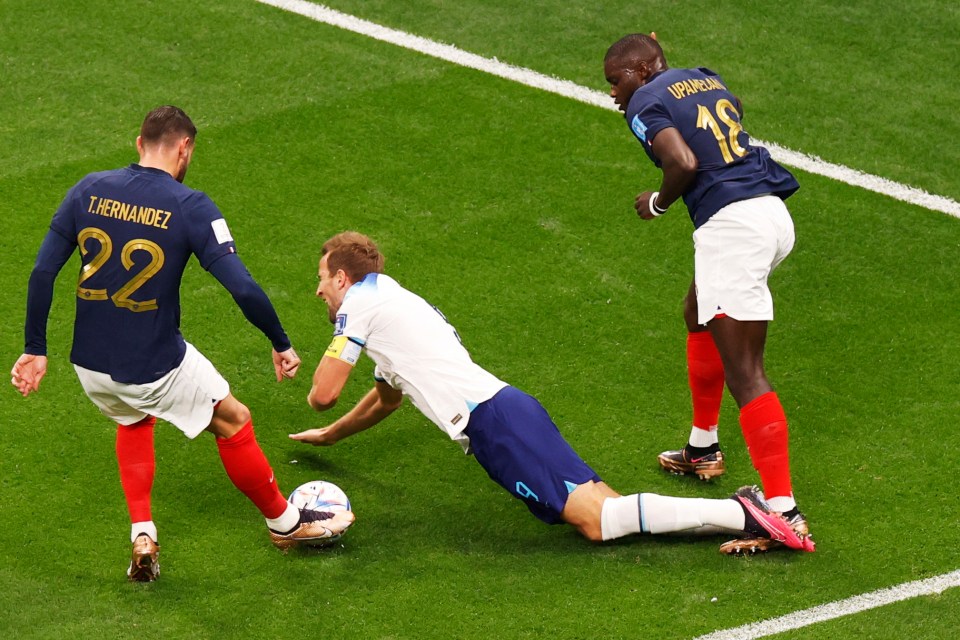 France tackled skipper Harry Kane in the first half