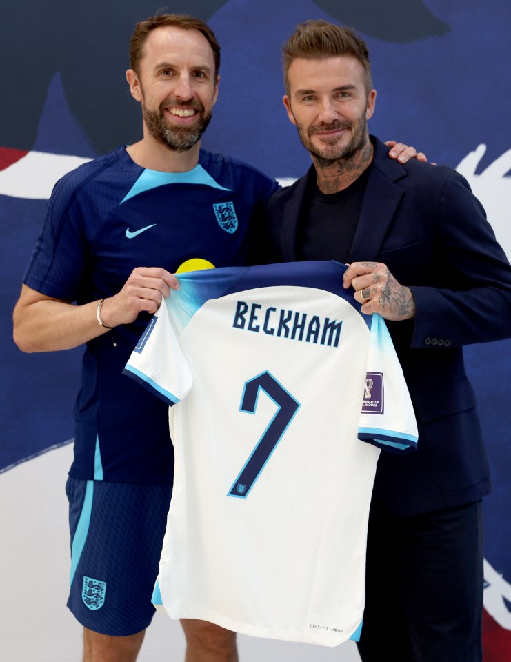 Boss Gareth Southgate presented Beckham with an England shirt