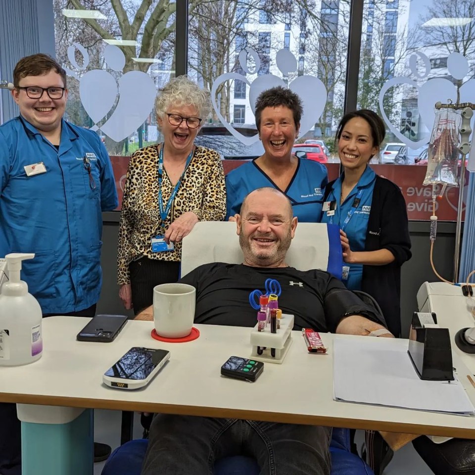 Gogglebox's Tom Malone posed for a picture giving blood