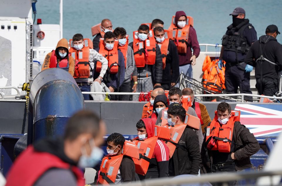 A group of migrants arrive in Dover in October 2022