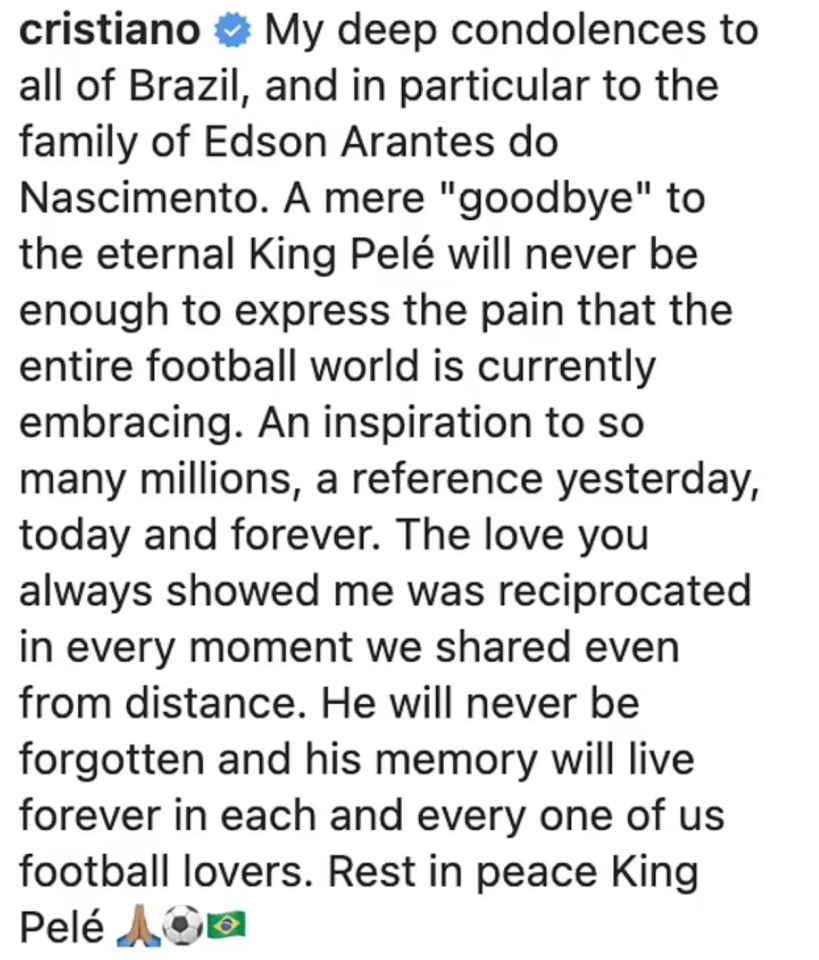 Cristiano Ronaldo's message to Pele