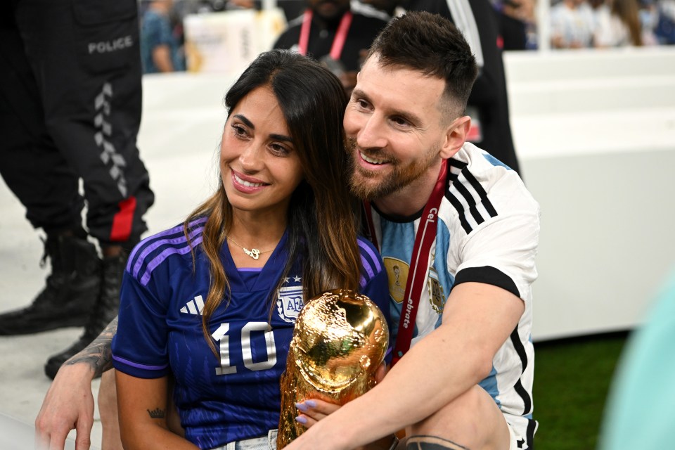 Messi was joined on the pitch by wife Antonela Roccuzzo