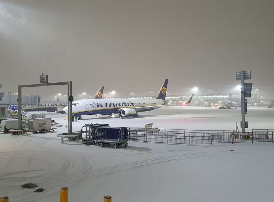 Major airports including Gatwick and Stansted closed runways due to the severe weather