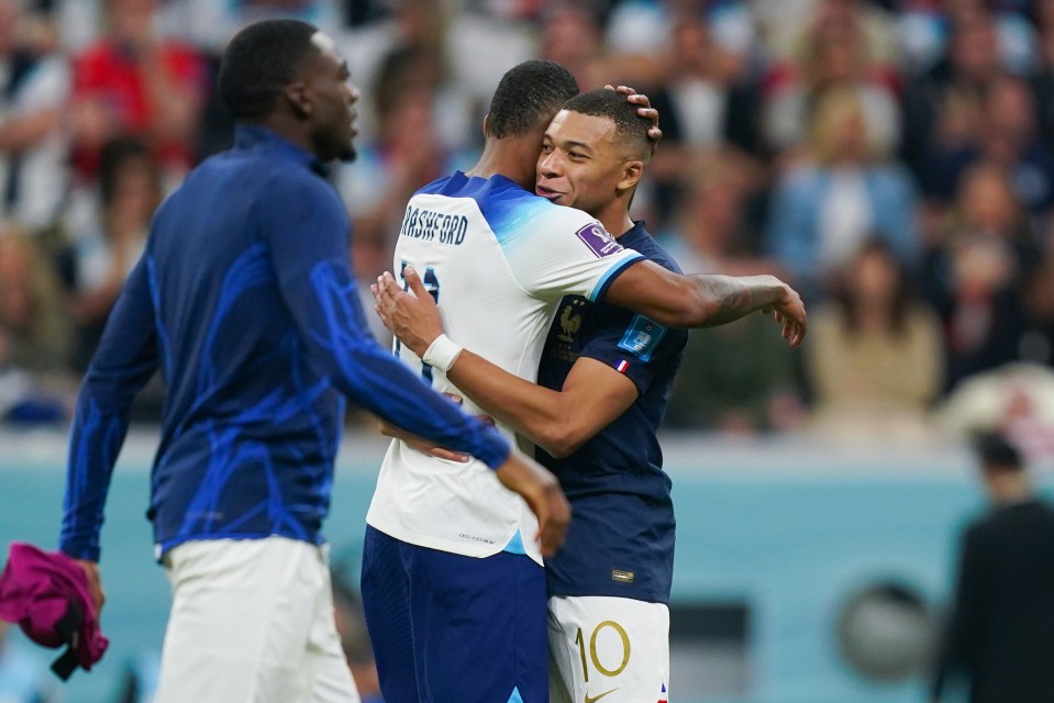 Kylian Mbappe hugged Marcus Rashford and was later supportive on social media after France beat Englang 2-1 in the World Cup quarter-finals