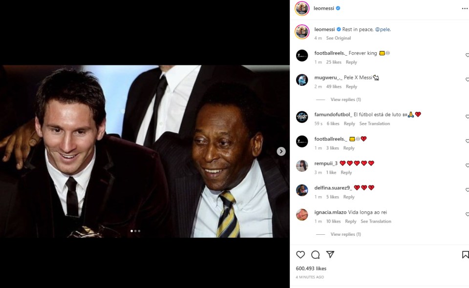 Lionel Messi shared an image of him with Pele