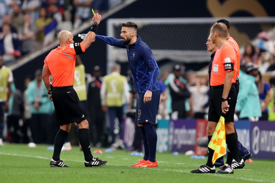 Olivier Giroud was booked by Szymon Marciniak long after being substituted