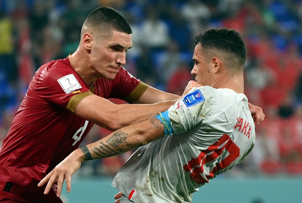 Nikola Milenkovic and Xhaka come to blows near the end of the game