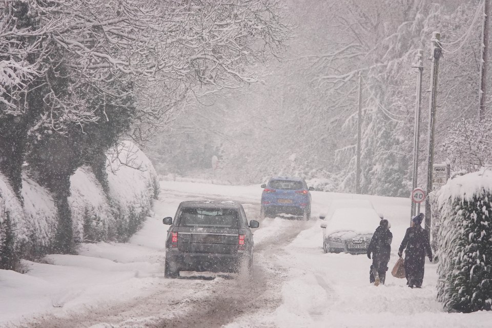 Traffic struggled on icy roads in wintry Middleton Tyas, North Yorks