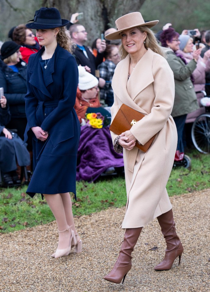 Lady Louise Windsor and Sophie, Countess of Wessex, as they made their way to St Mary Magdalene Church