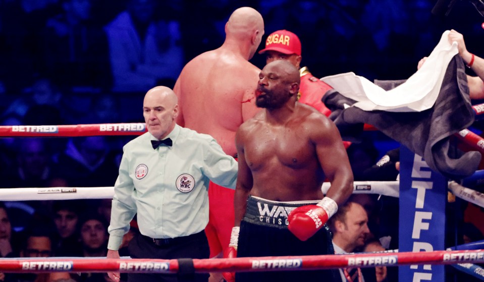 Chisora was forced to spit blood out of his mouth during the fight with Fury