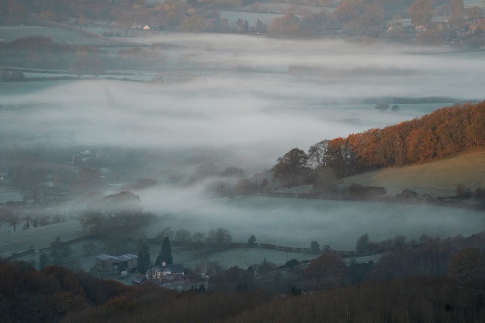 Worcestershire, near the Malvern Hills, saw large patches of fog first thing