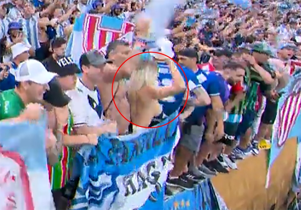 Fans spotted the topless fan during the World Cup final