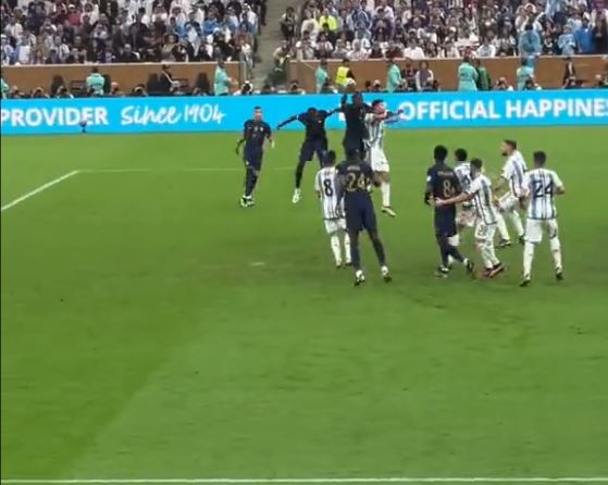 The ball appears to strike Upamecano's hand before the France penalty was awarded