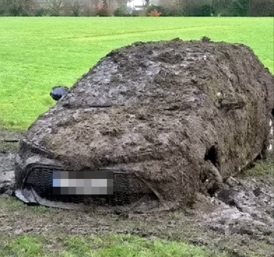 Kelly Webster's car got stuck in the mud after she veered off the road to avoid seagulls - and got stuck in the field