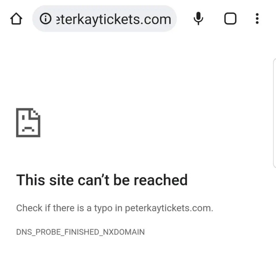 But the bogus website, www.peterkaytickets.com, where they bought the tickets now no longer exists