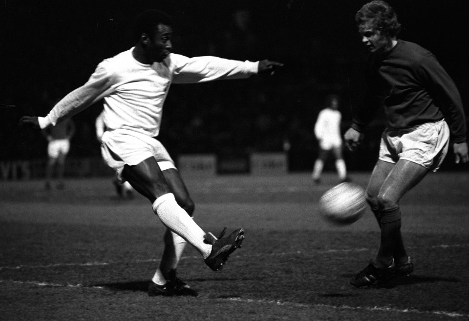 Pele in action at Craven Cottage against Fulham in a friendly in 1973