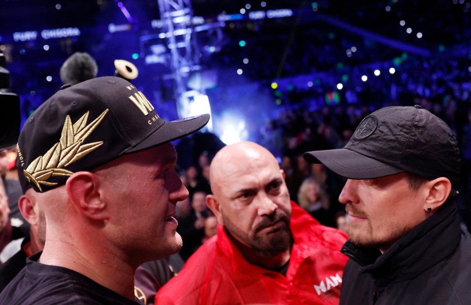 Fury and Oleksandr Usyk, right, came face to face last month