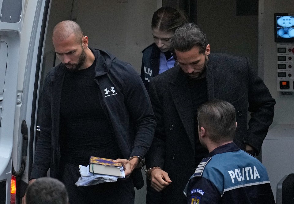 The brothers pictured earlier today arriving at the court in Bucharest