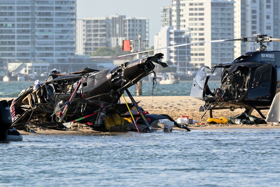 One of the choppers smashed into the beach and was completely destroyed