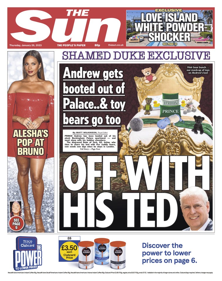 The Sun's exclusive report on Andrew getting booted out of the Palace