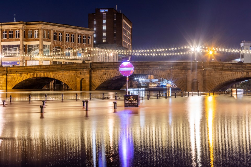 Flooding in York as the river Ouse in the city centre broke its banks