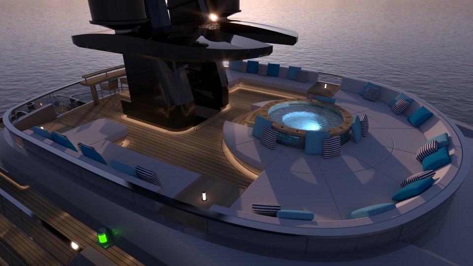 Up to eight guests can climb onboard to enjoy the two open-air jacuzzis