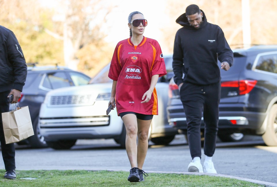 Kim Kardashian rocked the retro AS Roma jersey while with Tristan Thompson