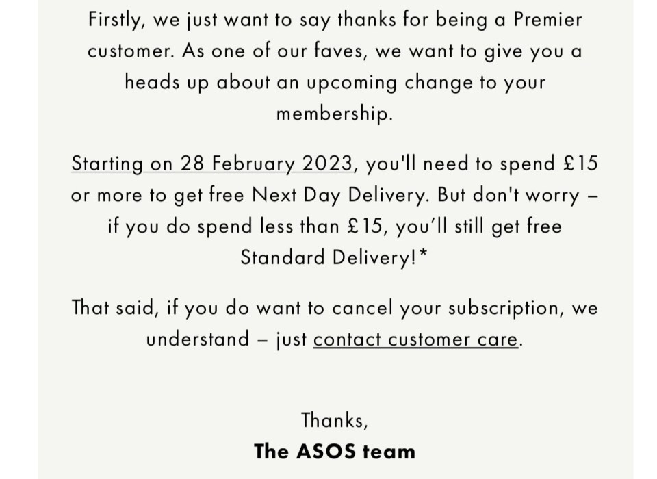 Asos sent an email to customers letting them know