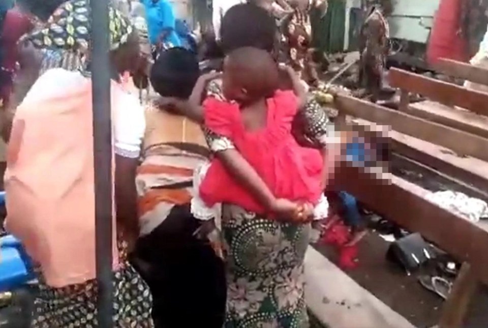 Pictures show children being rescued from the church in Kasindi