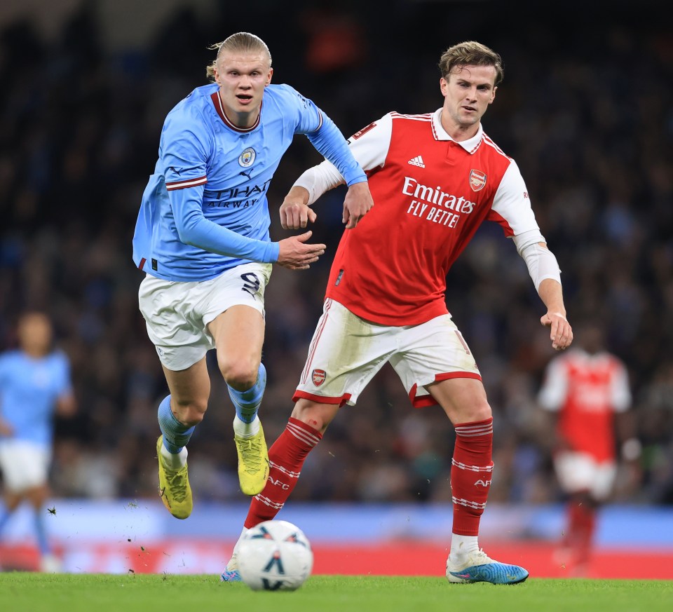 Erling Haaland is isolating Arsenal’s Rob Holding one-on-one