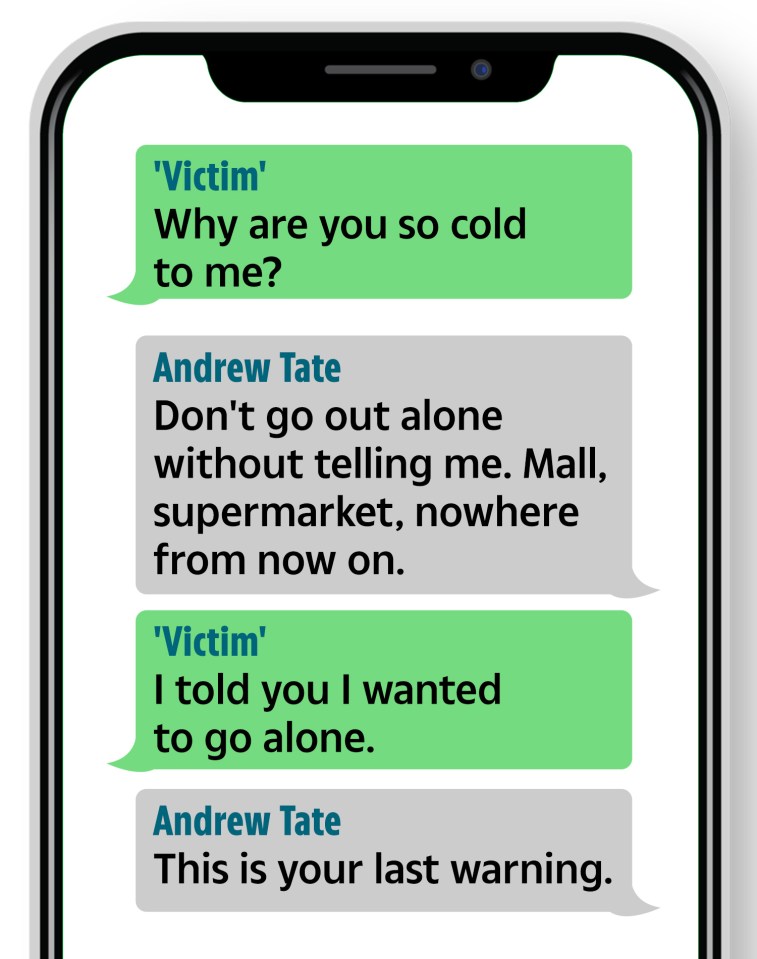 Mock-ups of WhatsApp messages allegedly involving Andrew Tate