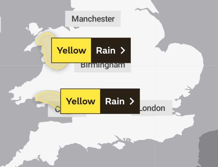 Heavy rain is expected in Wales this evening