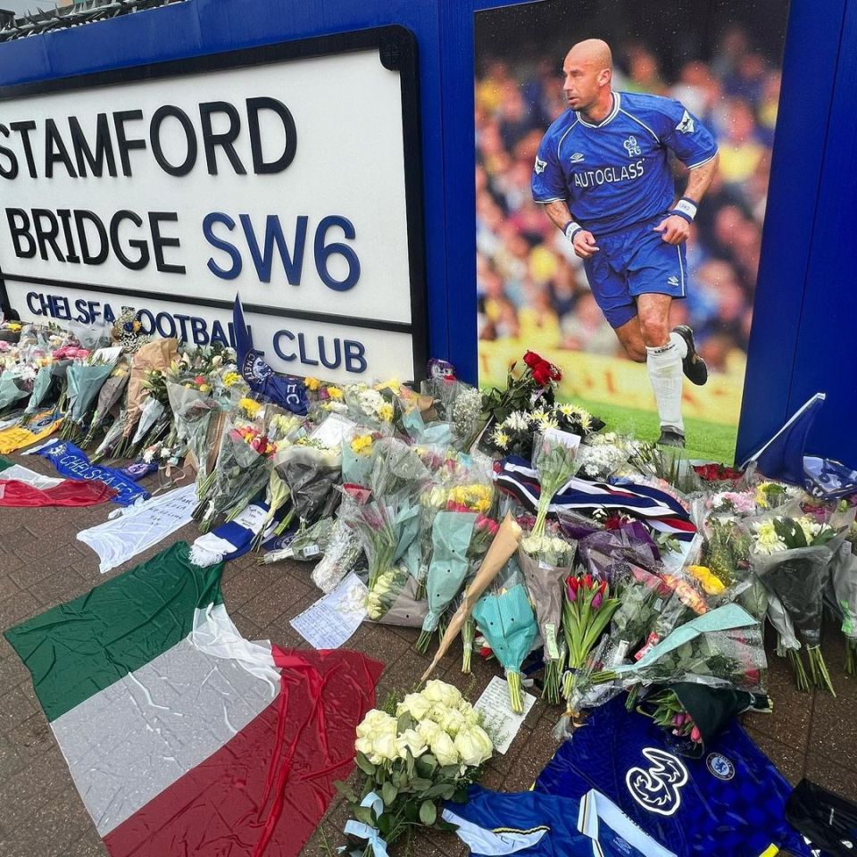 Flowers have been placed down outside Stamford Bridge in memory of Vialli