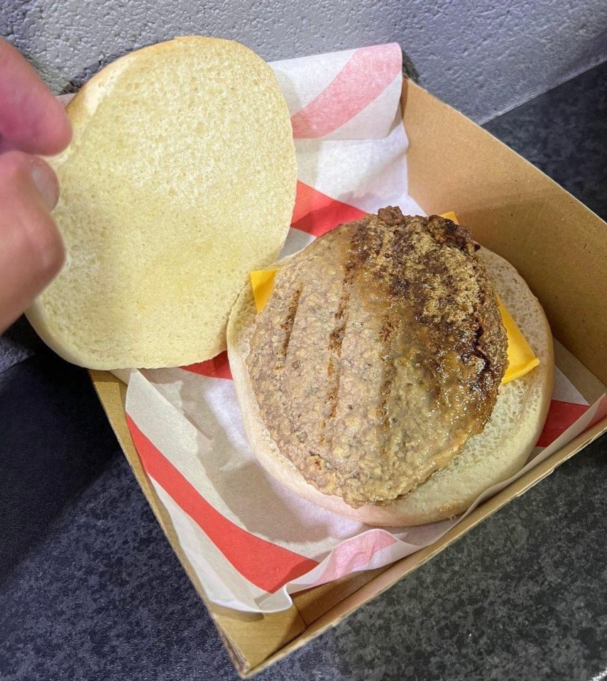 A football fan was served a dodgy-looking cheeseburger